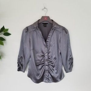 BCBGMaxAzria Metallic Silver Bunch Blouse Size Med